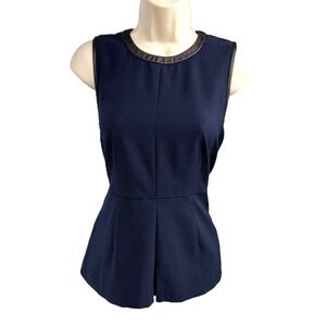 Madewell Leather Trim Peplum Top Navy Sleeveless Zip Back Size 2